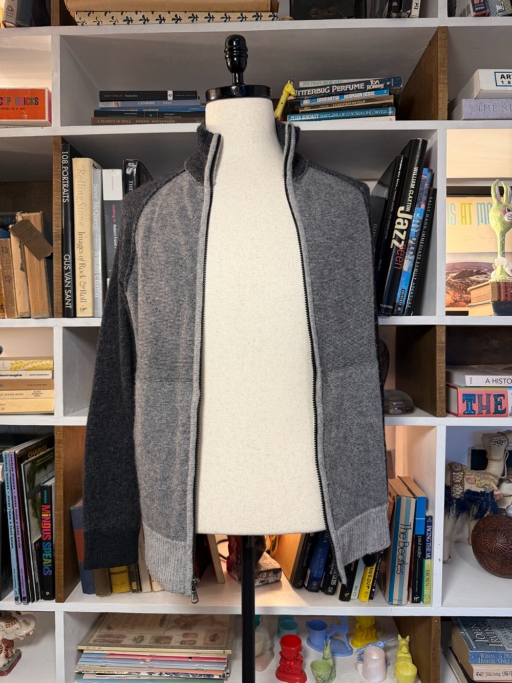 James Perse Two-Tone Gray Full-Zip Sweater Jacket